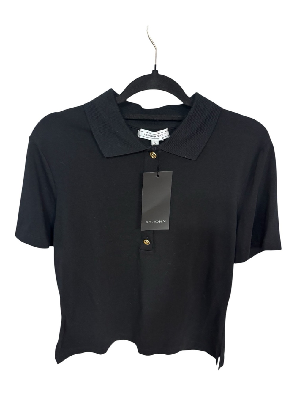 NWT St. John Sport Black Short-Sleeve Polo Top Sz L
